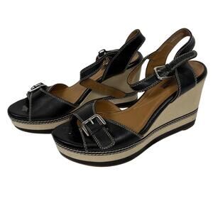 Clarks Zia Black Strappy Wedges Size 9